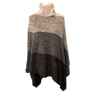 CLAUDIA NICHOLE Brown Cashmere Poncho Wrap Turtleneck Cape Shawl Dress Topper